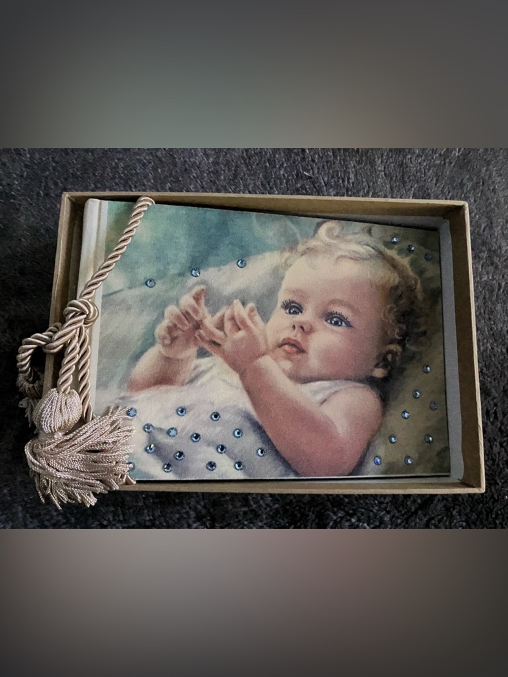 Terra Traditions Baby Photo Album in Cream and Blue with Swavorski crystals